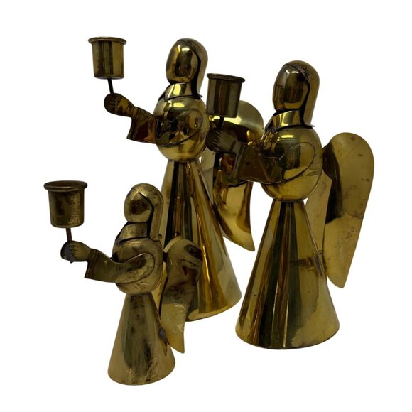 Mid 20th Century Brass Swirl Design Candlestick Candle Holders Set 3 Graduated - Picture 2 of 10